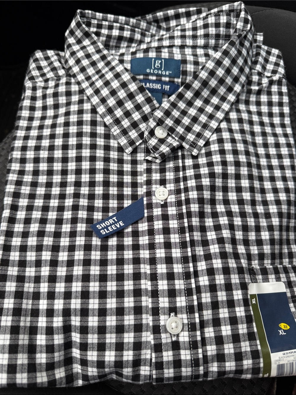 George Black and White Check Short Sleeve Button-Down Shirt